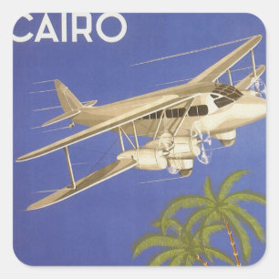 Adesivo Quadrado Viagem Antiga para o Cairo, Egito, Avião Biplano