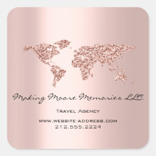 Adesivo Quadrado Viagem Blogger Agency Earth Globe Rosa Glitter Bus