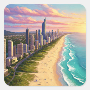 Adesivo Quadrado Viagem da Austrália Dourada