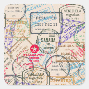 Adesivo Quadrado Viagem de Carimbos do Passport