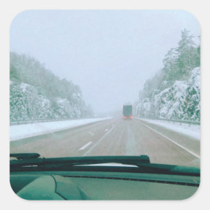 Adesivo Quadrado Viagem de carro pela Suécia nevada