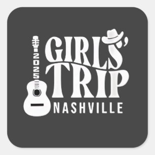 Adesivo Quadrado Viagem de Meninas a Nashville 2025 Férias de Verão