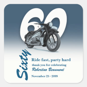 Adesivo Quadrado Viagem de Moto Clássica Rapidamente 60º Aniversári