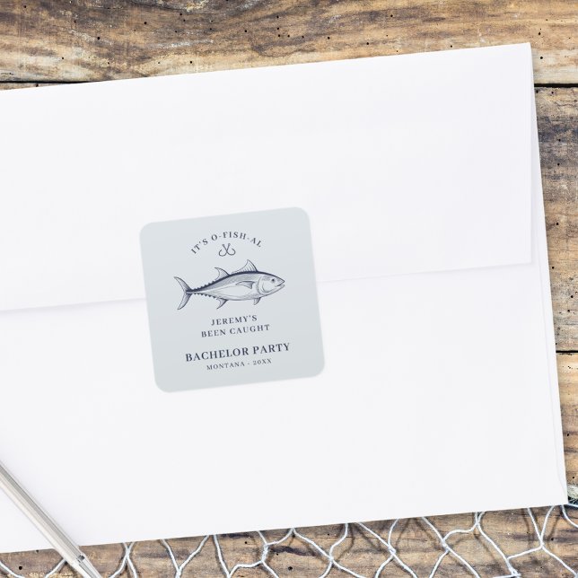 Adesivo Quadrado Viagem de Pesca do Noivo na Despedida de Solteiro (Criador carregado)