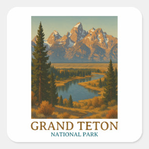 Adesivo Quadrado Viagem do Parque Nacional Vintage Grand Teton