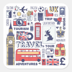 Adesivo Quadrado Viagem Doodes Inglaterra
