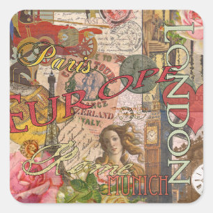Adesivo Quadrado Viagem Europeu Vintage Londres Paris