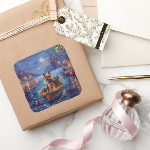 Adesivo Quadrado Viagem Festiva de Natal de Biewer Terrier