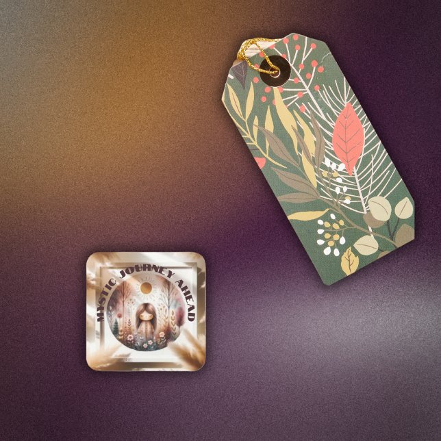 Adesivo Quadrado Viagem Mística à Frente, Boho em castanho e preto  (Criador carregado)