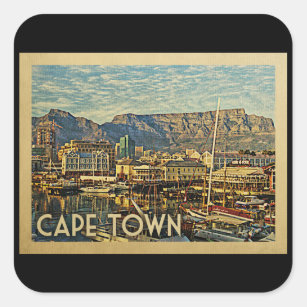 Adesivo Quadrado Viagens vintage da África do Sul da Cidade do Cabo