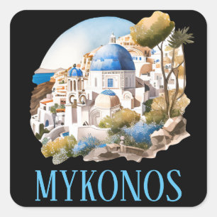 Adesivo Quadrado Viagens vintage da ilha grega Grécia Mykonos