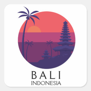Adesivo Quadrado Viagens vintage do Templo de Bali na Indonésia