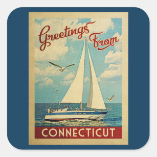 Adesivo Quadrado Viagens vintage do veleiro de Connecticut