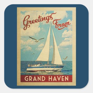 Adesivo Quadrado Viagens vintage grandes Michigan do veleiro do