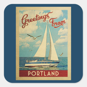 Adesivo Quadrado Viagens vintage Maine do veleiro de Portland