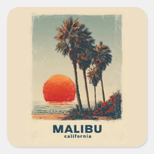 Adesivo Quadrado Viagens vintage Malibu California