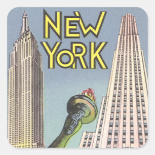 Adesivo Quadrado Viagens vintage, Marcas Nova Iorque familiares