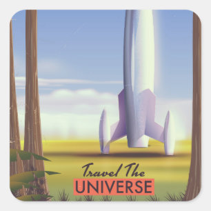 Adesivo Quadrado Viaje pelo universo arte espacial retrô.