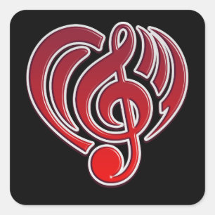 Adesivo Quadrado Vibrações Amor Musical Coração Vermelho Nota Music