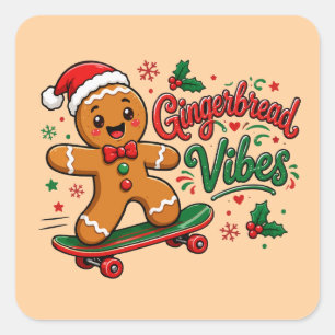 Adesivo Quadrado Vibrações de Pão de Mel Skateboard Natal