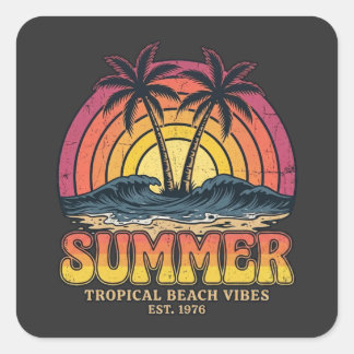 Adesivo Quadrado Vibrações de Praia Tropical - férias de verão