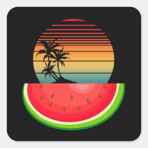 Adesivo Quadrado Vibrações de Verão Pôr do Sol Melancia