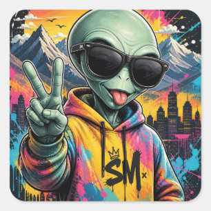 Adesivo Quadrado Vibrações Divertidas de Alien