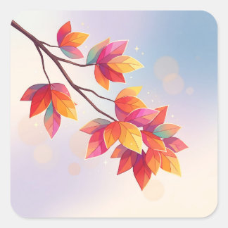 Adesivo Quadrado Vibrant Autumn Leaves Branch