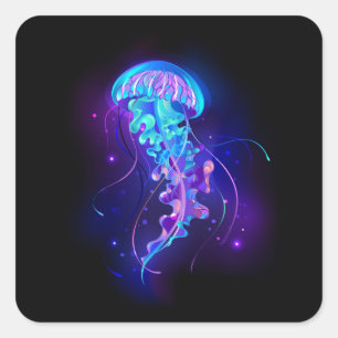 Adesivo Quadrado Vibrant Color Glowing Jellyfish