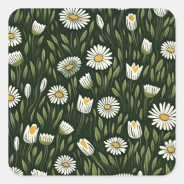 Adesivo Quadrado Vibrant Daisy Pattern with Lush Green Accents