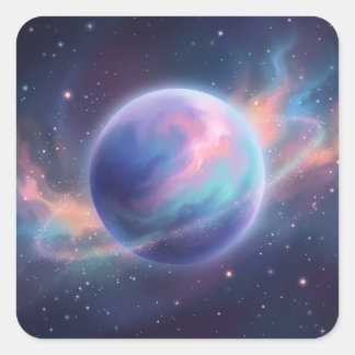 Adesivo Quadrado Vibrant Pastel Glowing Galaxy Planet