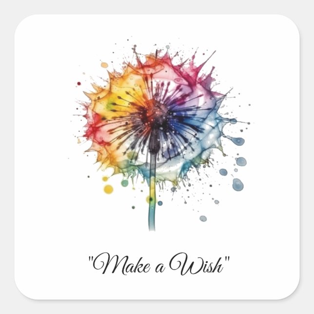 Adesivo Quadrado Vibrant Watercolor Dandelion, custom (Frente)
