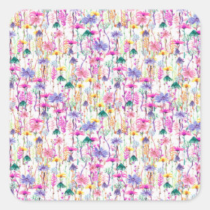 Adesivo Quadrado Vibrant Watercolor Wildflowers