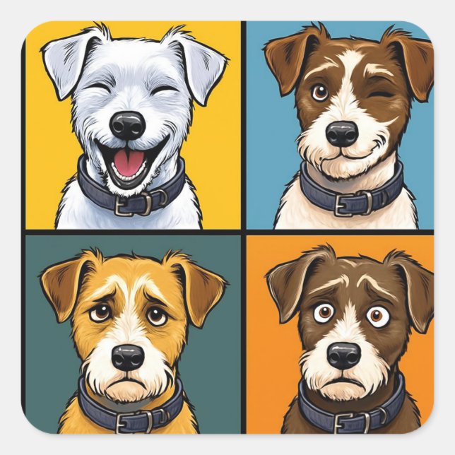 Adesivo Quadrado Vibrante padrão contínuo de Fox Terrier em Pop Art (Frente)