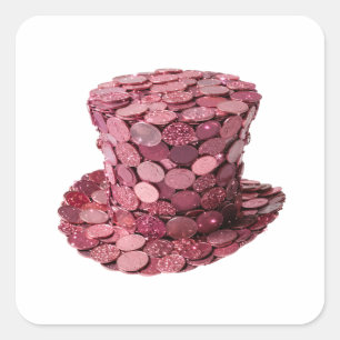 Adesivo Quadrado Vibrante Prata PINK COIN HAT Design de Rótulo