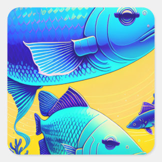 Adesivo Quadrado Vibrante Vibrante Blue Fishes Sticker