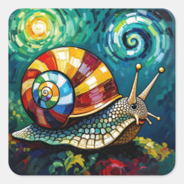 Adesivo Quadrado Vibrantly Colorful Impasto Whimsical Snail