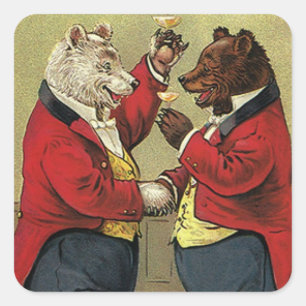 Adesivo Quadrado Victorian feliz, ursos alegres, dançando do