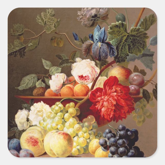 Adesivo Quadrado Vida contínua com fruta e flores (Frente)