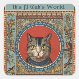 Adesivo Quadrado Vida de Gato Antigo para Gatinho Clássico Vitorian