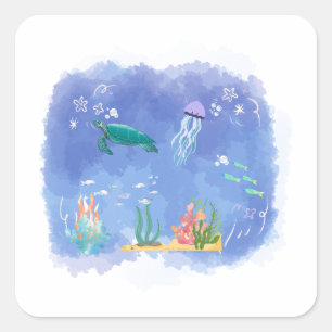 Adesivo Quadrado Vida do Mar de Aquarela