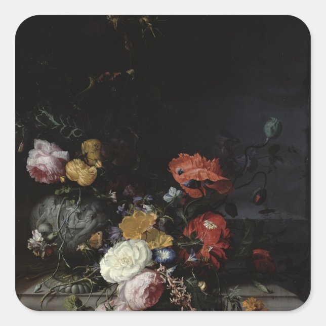 Adesivo Quadrado Vida Estática com Flores e Insetos (Frente)