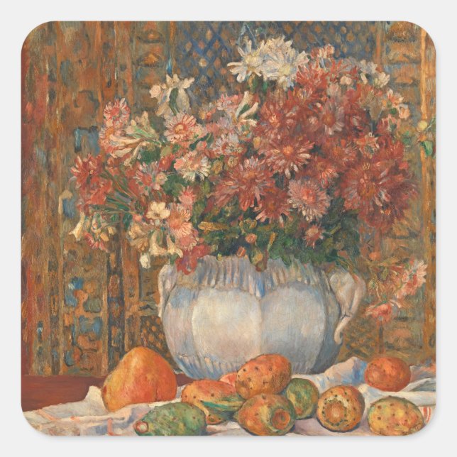 Adesivo Quadrado Vida Estática com Flores e Peras Picadas, Renoir (Frente)