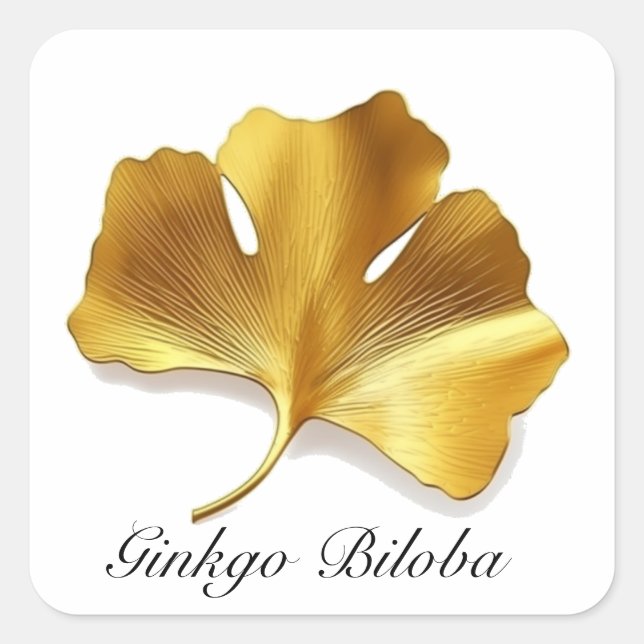 Adesivo Quadrado Vida Herbal: Dourado Ginkgo Biloba é personalizáve (Frente)