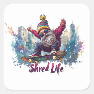 Adesivo Quadrado Vida Partilhada - Gnomo Legal do Skateboard