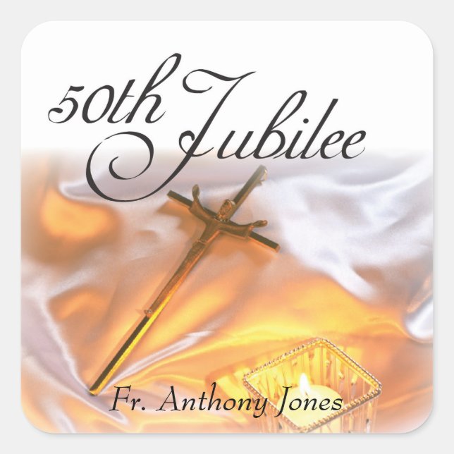 Adesivo Quadrado Vida Religiosa Jubilar ouro, Velas Cruzadas (Frente)