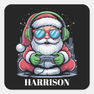 Adesivo Quadrado Vídeo Game de Natal Personalizado Papai Noel Xmas