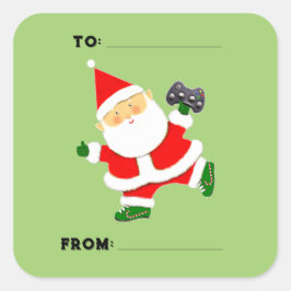 Adesivo Quadrado Video Gamer Holiday Gift Tags