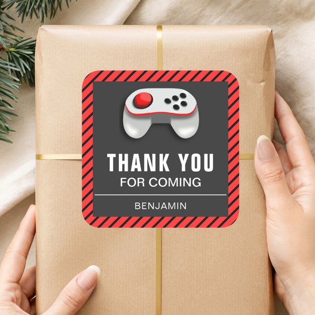 Adesivo Quadrado Vídeo Moderno Festa de aniversário Favor do Jogo (Criador carregado)