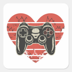 Adesivo Quadrado Videos games engraçados Gamer Heartbeat